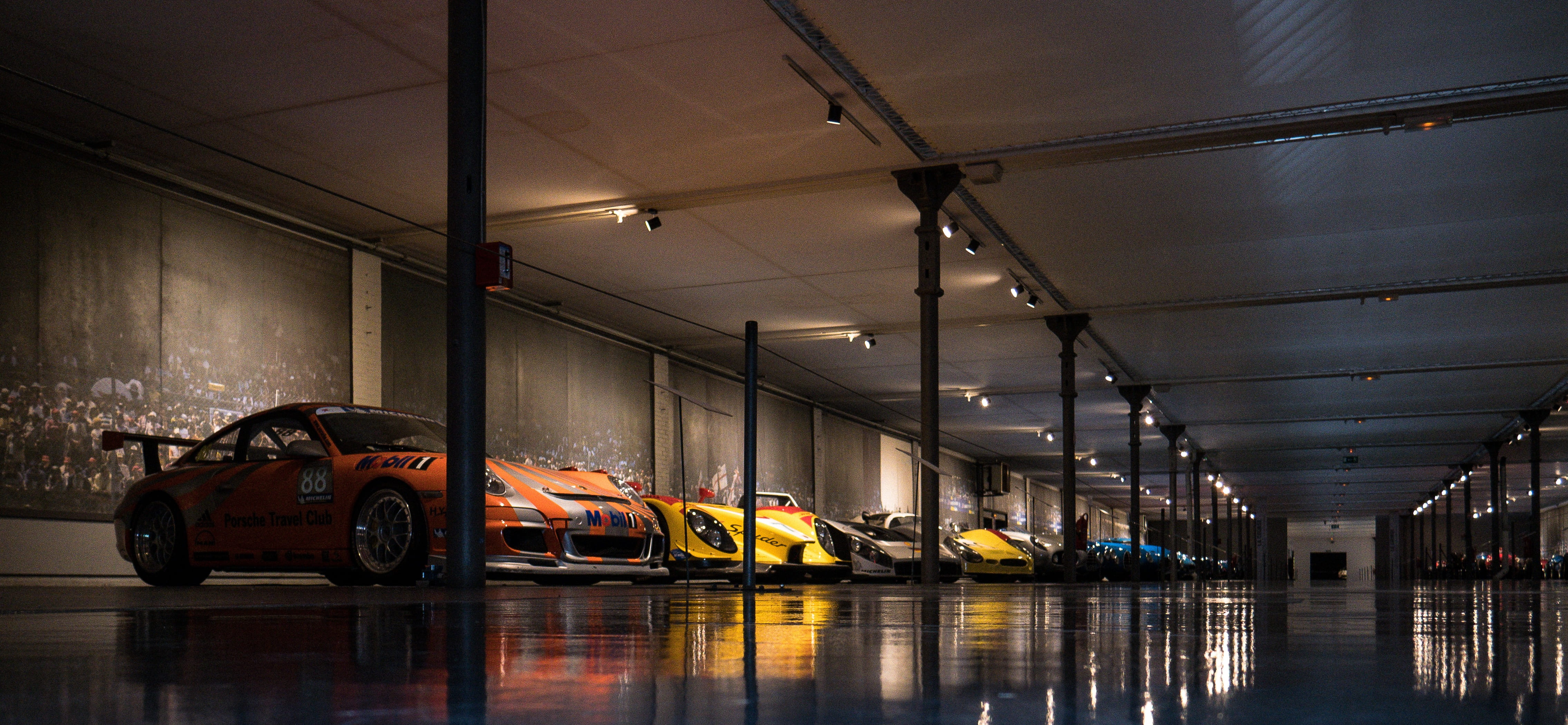Premium sports cars in showroom